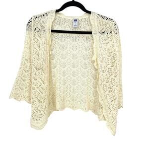 GAP Cardigan Womens Sz S Open Knit Crochet Ivory Boho Lightweight Layering Top